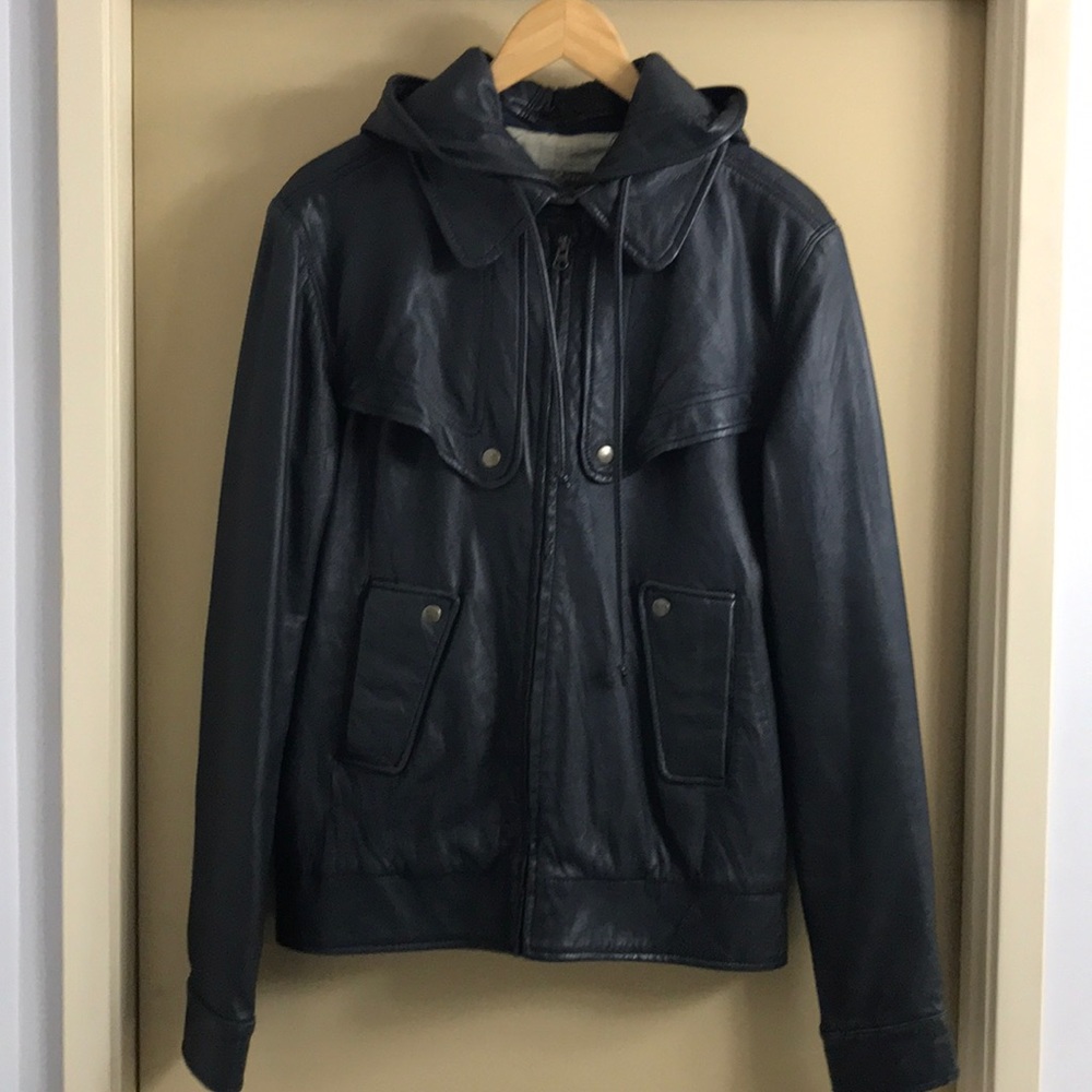 100% navy leather jacket